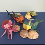 Paper Toys 4 Animaux Marins Requin Tortue Pieuvre Baleine 10 à 22cm Pukaca