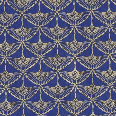 Papier népalais Lokta Tsuru Bleu motif Grues Or Feuille 50x75 cm