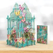Carte 3D Cage Tropicale bleue et Papillons 16x16 Décor en relief avec enveloppe
