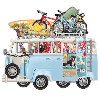 Carte 3D Le Van à la Plage Bicyclettes 16x16 Décor en relief avec enveloppe