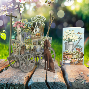 Carte 3D Chiens Chariot en Bois 16x16 Décor en relief avec enveloppe