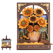 Maquette Bois Tableau Fleurs Tournesols Dorés Puzzle 3D 266 pièces TH002 Golden Sunflower Rolife