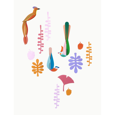 Mur de curiosités 3 Oiseaux et Feuilles Paradise Nest Décoration murale 3D Studioroof