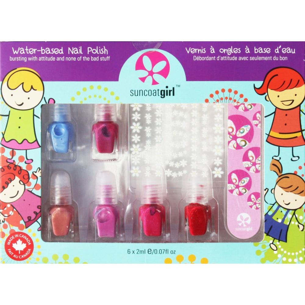 Coffret Vernis à Ongles Enfant - 6 Couleurs à L'eau Non Toxique, Paillettes, Autocollants, Sèche-ongles - 10