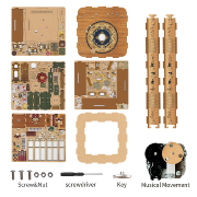 Kit Boîte à musique Famille Chats Salon H14 cm Puzzle 3D Bois mécanisme à manivelle 94 pièces Tonecheer