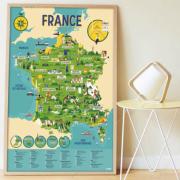Poster Géant Découverte Carte de France 88 Stickers 6 ans+ Poppik