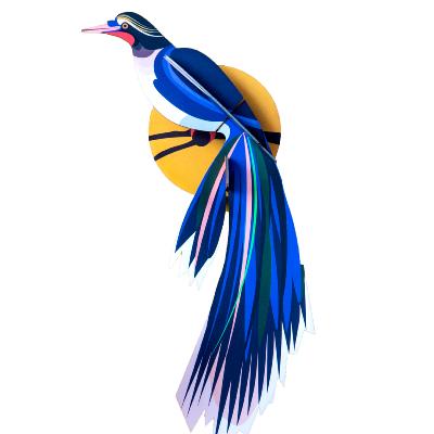 Oiseau de Paradis Bleu Flores 37cm Décoration murale 3D Studioroof