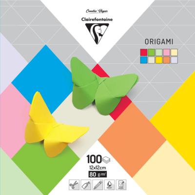 Papier Origami 100 feuilles 12x12cm Couleurs Unies Clairefontaine