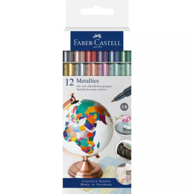 Set de 12 Marqueurs Metallics 12 couleurs 1.5mm Multi-surfaces Faber Castell