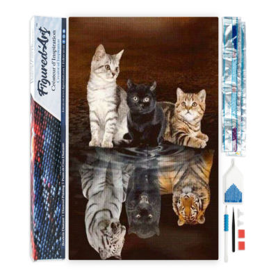 Broderie Diamant Chatons reflets Félins Toile complète roulée 40x50 Diamants carrés Figure d'Art