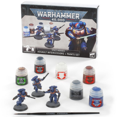 Set Peinture Intercessors d'assaut Spaces Marines 3 Figurines et 6 pots Warhammer 40000