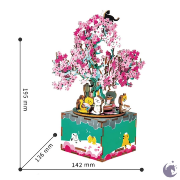 Kit Boîte à musique Cerisier en fleurs à fabriquer 27 cm Puzzle 3D Bois mécanisme à manivelle 148 pièces