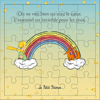 Carte Puzzle Le Petit Prince 25 pièces Arc-en-ciel avec Carte et Enveloppe 17x17 cm Kiub
