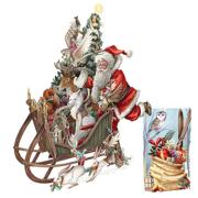 Carte Noël 3D Traineau Bois du Père-Noël 16x16 Décor en relief avec enveloppe