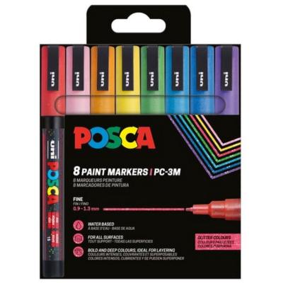 Set 8 Marqueurs Peinture Posca PC3M Couleurs Pailletées Pointe conique plastique 0.9 à 1.3 mm