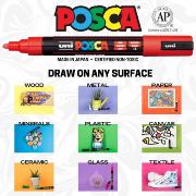 Set 8 Marqueurs Peinture Posca PC3M Couleurs basiques Pointe conique fine 0.9 à 1.3 mm