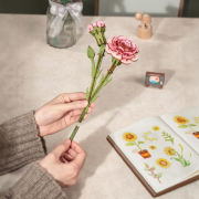 Maquette Bois Pot de Fleurs Oeillet Rose Carnation Puzzle 3D de 124 pièces TW051 Rolife