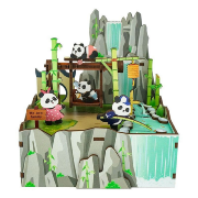 Kit Boîte à musique Panda et Cascade H14 cm Puzzle 3D Bois mécanisme à manivelle 57 pièces Tonecheer