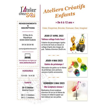 [Inscription]  Programme des Ateliers Cratifs pour Enfants Vacances de Pques