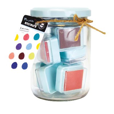 Encreurs Carrés Multicolores Mini 25x25 mm Bocal 10 Couleurs assorties