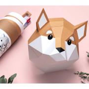 Kit de pliage Trophée Origami Chiot Shiba Inu Roux à fabriquer 26x20x25 cm