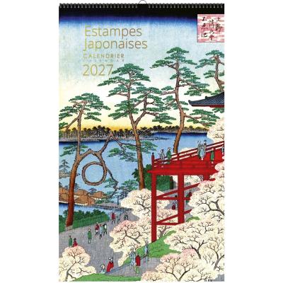 Calendrier mural Luxe 2027 Estampes Japonaises 12 illustrations 12 mois Doré Or chaud 29X49 cm