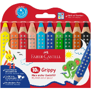Crayons Couleur Grippy x10 couleurs Ergonomique Mine large Faber Castell