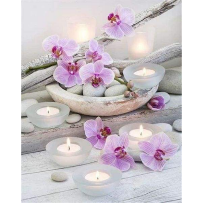 Broderie Diamant Orchidées et Bougies Toile complète roulée 40x50 Diamants carrés Figure d'Art