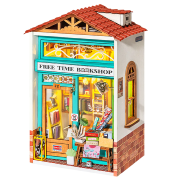 Kit Maquette Bois Ville miniature Boutique Librairie Free Time Bookshop 8.5x6.2x12.8 cm DS008 Rolife