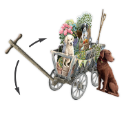 Carte 3D Chiens Chariot en Bois 16x16 Décor en relief avec enveloppe