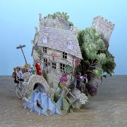 Carte 3D Maison en pierres Post office 16x16 Décor en relief avec enveloppe