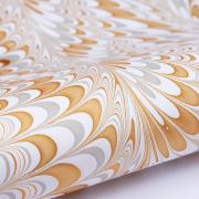 Papier Marbré Indien Paon Blanc Doré Gris Feuille 50x76cm