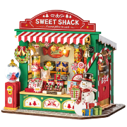 Kit Maquette Bois Univers miniature magasin de  Bonbons Noël 11x16x17 cm DS043 Rolife