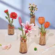 Maquette Bois Pot de Fleurs Lys Rose Puzzle 3D de 73 pièces TW071 Rolife