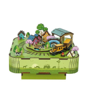 Kit Boîte à musique Train dans le Pré H10 cm Puzzle 3D Bois mécanisme à manivelle 85 pièces Tonecheer