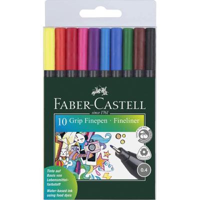 Feutres Fins Grip Finepen 0.4mm Pochette 10 couleurs Faber Castell