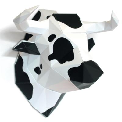 Kit de pliage Prédécoupé Trophée Tête de Vache Noir et Blanc 42x33x25 Agent Paper