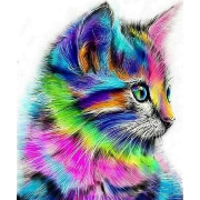 Broderie Diamant Chaton coloré Toile complète tendue sur chassis 40x50 cm Diamants carrés Figure d'Art
