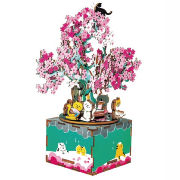 Kit Boîte à musique Cerisier en fleurs à fabriquer 27 cm Puzzle 3D Bois mécanisme à manivelle 148 pièces