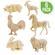 Kit 6 Maquettes Bois 3D Animaux de la Ferme à construire
