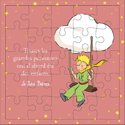 Carte Puzzle Le Petit Prince 25 pièces Nuage avec Carte et Enveloppe 17x17 cm Kiub