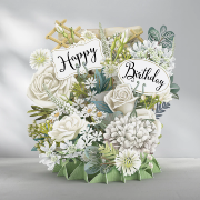 Carte 3D Fleurs Blanches Happy Birthday 16x16 Décor en relief avec enveloppe