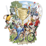 Carte 3D Les Sports Happy Birthday 16x16 Décor en relief avec enveloppe