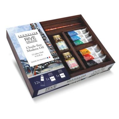 Coffret Luxe Peinture à l'huile Fine Rive gauche 12 tubes 10ml  Pinceau et Additifs Sennelier