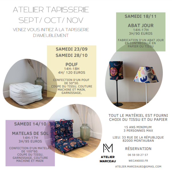 Cours de Tapisserie avec Atelier Marceau Sept/Oct/Nov 2023