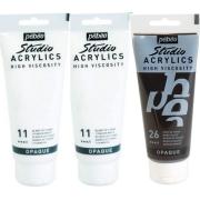 Pack Peinture Studio Acrylics 3x100ml 2 Blancs Titane +1 Noir Mars Pébéo