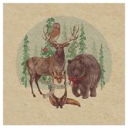 Serviettes en papier  Animaux de la Forêt Noël fond kraft 33x33 cm X20 Arte Bene