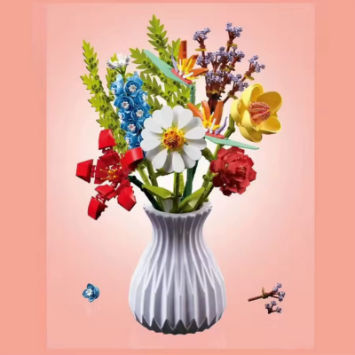 Kit briques Bouquet N6 dans Vase 8 Fleurs H 29 à 40 cm Flowers Zuanma