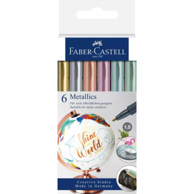 Set de 6 Marqueurs Metallics 6 couleurs 1.5mm Multi-surface Faber Castell