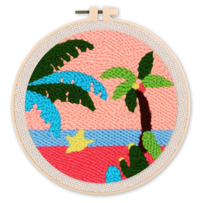Kit Punch Needle A la plage Ø20cm Figure d'Art